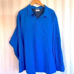 COLUMBIA Mens OMNI-SHADE Blue Button-Up‎ Shirt XXL/2TG